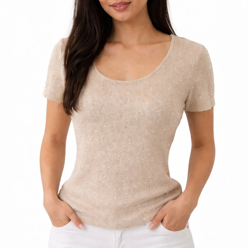 NWT TALBOTS SILK-Blend Ribbed Sequins Sweater S/P